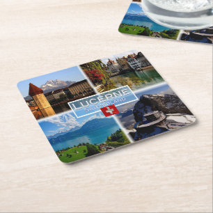 Posavasos Cuadrado De Papel CH Suiza - Lucerna - Puente de la Capilla - Ciudad