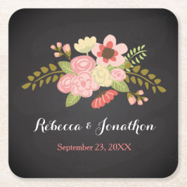 Posavasos Cuadrado De Papel Chalkboard Casas de Papel de Flor Botánica
