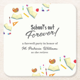 Posavasos Cuadrado De Papel Chalkboard School Farewell Retired Teacher Party 