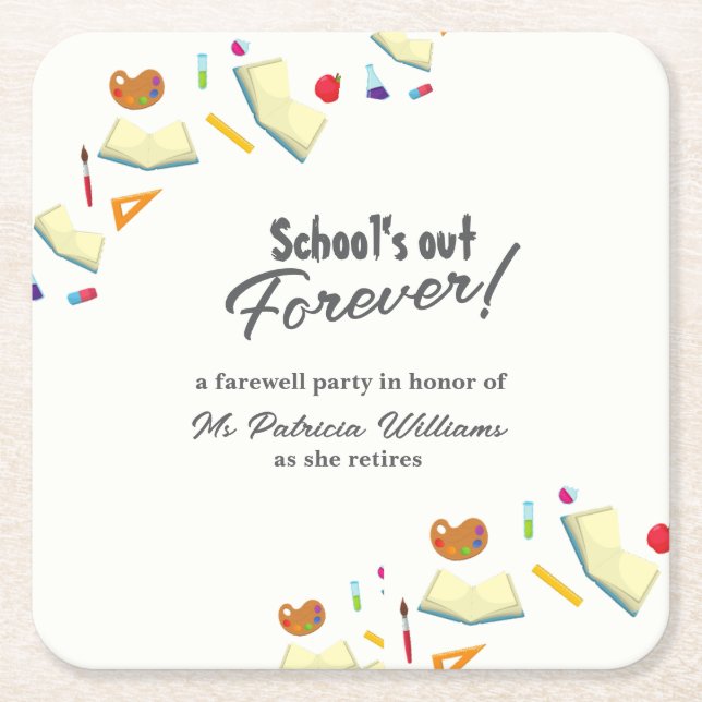 Posavasos Cuadrado De Papel Chalkboard School Farewell Retired Teacher Party  (Anverso)