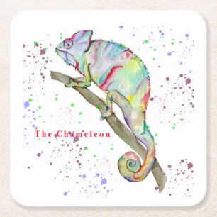 Posavasos Cuadrado De Papel Chameleon divertido de color de agua