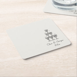 Posavasos Cuadrado De Papel Champagne Tower Doodle Custom Name Wedding