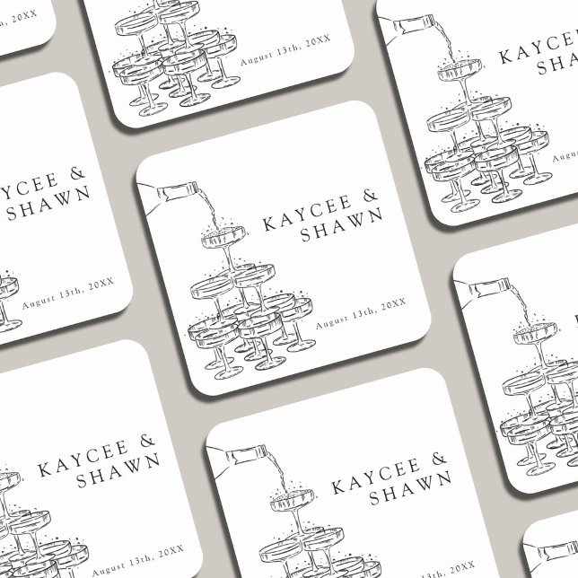 Posavasos Cuadrado De Papel Champagne Tower Wedding Coasters (Subido por el creador)