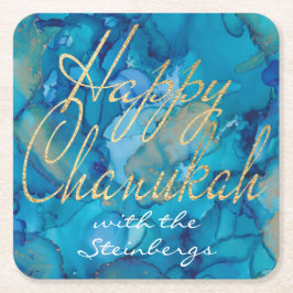 Posavasos Cuadrado De Papel Chanukah Blue Gold