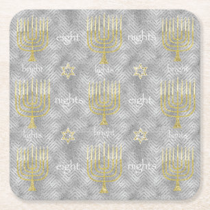 Posavasos Cuadrado De Papel Chanukah Elegant Menorahs