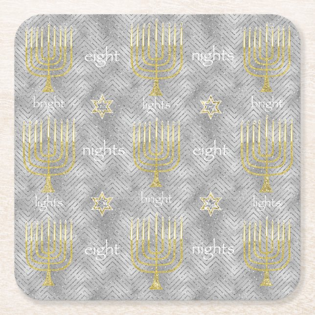Posavasos Cuadrado De Papel Chanukah Elegant Menorahs (Anverso)