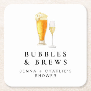 Posavasos Cuadrado De Papel CHARLIE Bubbles & Brews Parejas Ducha Bienvenida