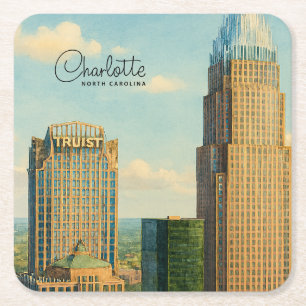 Posavasos Cuadrado De Papel Charlotte NC Acuarela del Horizonte Viaje