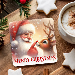 Posavasos Cuadrado De Papel Charming Santa Claus Rudolph Holiday Coasters