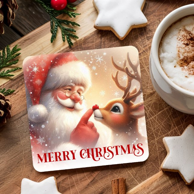 Posavasos Cuadrado De Papel Charming Santa Claus Rudolph Holiday Coasters (Charming Santa Claus Rudolph Holiday Coasters)