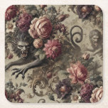 Posavasos Cuadrado De Papel Château des Loups - Pillow barroco gótico<br><div class="desc">Una bestia escarpada estalla de las flores de rococo,  merodeando por pétalos de terciopelo y oro retorcido. El Château des Loups es donde los floreros vigilan los colmillos y la nobleza duerme con un ojo abierto</div>