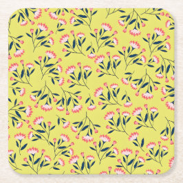 Posavasos Cuadrado De Papel  Cheerful Floral Pattern: Pink Flowers 