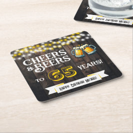 Posavasos Cuadrado De Papel Cheers and Beers to 65 Years Rustic Birthday