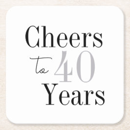 Posavasos Cuadrado De Papel Cheers to 40 Years Minimal Silver Party