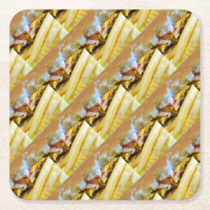 Posavasos Cuadrado De Papel Cheeseburger y Fries
