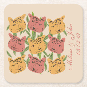 Posavasos Cuadrado De Papel Cheetah Despedida de Soltera Plantas de la Jungla
