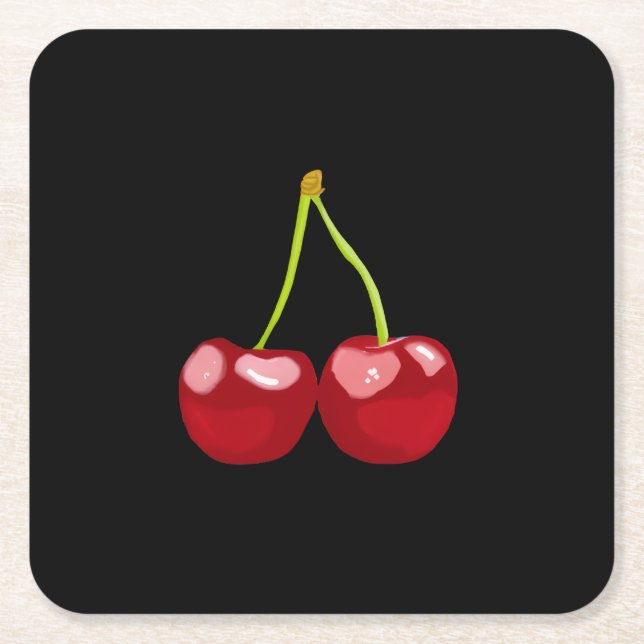 Posavasos Cuadrado De Papel cherries (Anverso)