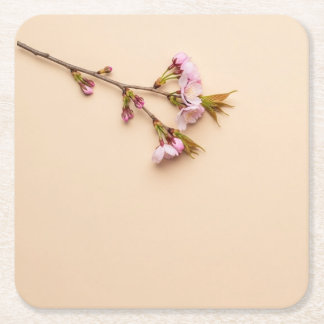 Posavasos Cuadrado De Papel Cherry Blossom and Daisy Background