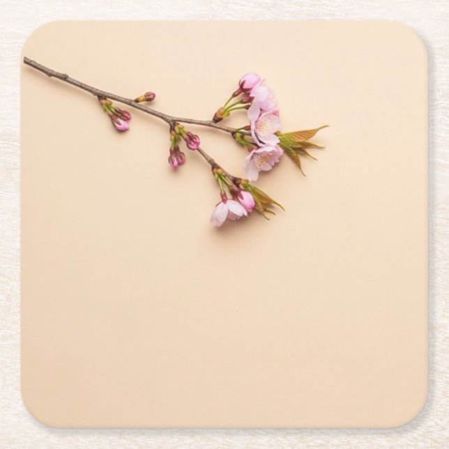 Posavasos Cuadrado De Papel Cherry Blossom and Daisy Background (Anverso)