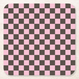 Posavasos Cuadrado De Papel Cherry blossom checkered board pattern
