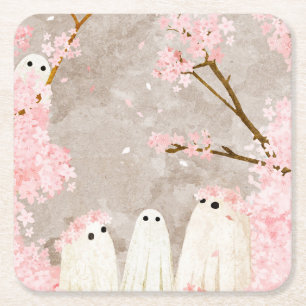 Posavasos Cuadrado De Papel Cherry Blossom Ghosts