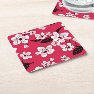 POSAVASOS CUADRADO DE PAPEL CHERRY BLOSSOM - SAKURA (ROJO)