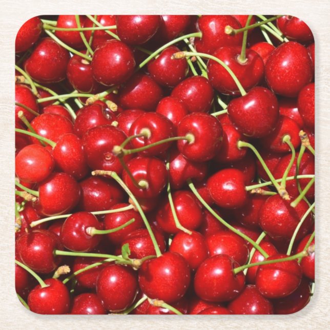 Posavasos Cuadrado De Papel Cherry Cherries Red (Anverso)