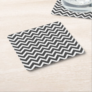 Posavasos Cuadrado De Papel Chevron blanco y negro de estilo moderno