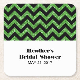 Posavasos Cuadrado De Papel Chevron Purpurina Green Bridal Shower Coasters