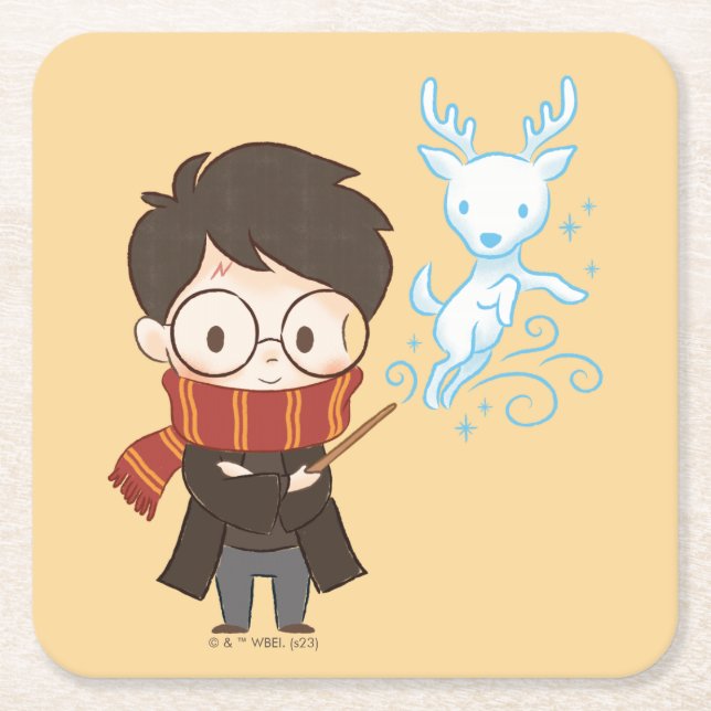 Posavasos Cuadrado De Papel Chibi HARRY POTTER™ Patrono (Anverso)