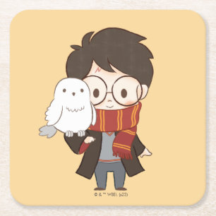 Posavasos Cuadrado De Papel Chibi HARRY POTTER™ y Hedwig