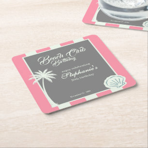 Posavasos Cuadrado De Papel Chic Coastal Stripe Beach Club 50 Cumpleaños