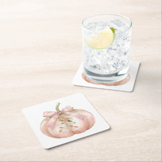 Posavasos Cuadrado De Papel Chic Deslucido Floral Calabaza Coqueta Otoño Rosa