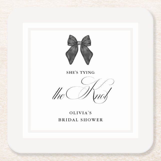 Posavasos Cuadrado De Papel Chic 'Ella está atando el nudo Arco negro Despedid (Anverso)