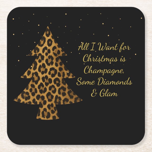 Posavasos Cuadrado De Papel Chic Holiday Leopard Tree Design (Anverso)