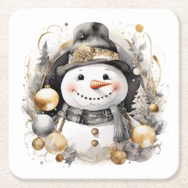 Posavasos Cuadrado De Papel Chic Snowman: Black and Gold Holiday Charm