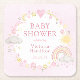 Posavasos Cuadrado De Papel Chica acuarela Arcoiris Baby Shower
