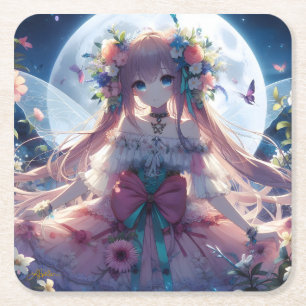 Posavasos Cuadrado De Papel Chica Anime Flor Luna Hada