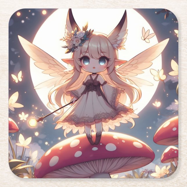 Posavasos Cuadrado De Papel Chica anime Pixie Hippie Moon Fairy (Anverso)