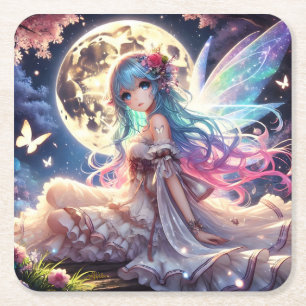 Posavasos Cuadrado De Papel Chica Anime Princesa Hada de la Luna en Jardín