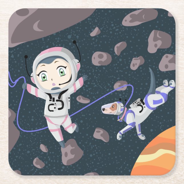 Posavasos Cuadrado De Papel Chica asteroide (Anverso)