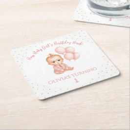 Posavasos Cuadrado De Papel Chica Baby Boss Partido del Cumpleaños - Bebé Pink