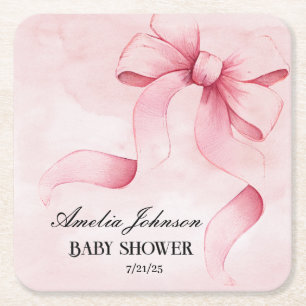 Posavasos Cuadrado De Papel Chica Baby Shower Blush Rosa Ribbon Coquette