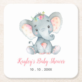 Posavasos Cuadrado De Papel Chica Baby Shower Coasters (Elephant Pink)