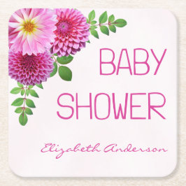 Posavasos Cuadrado De Papel Chica Baby Shower Pink Purple Dahlia