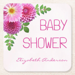 Posavasos Cuadrado De Papel Chica Baby Shower Pink Purple Dahlia