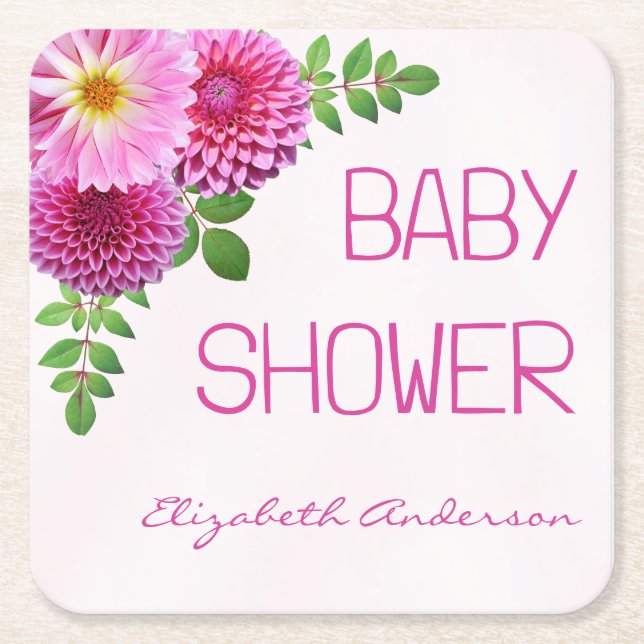 Posavasos Cuadrado De Papel Chica Baby Shower Pink Purple Dahlia (Anverso)