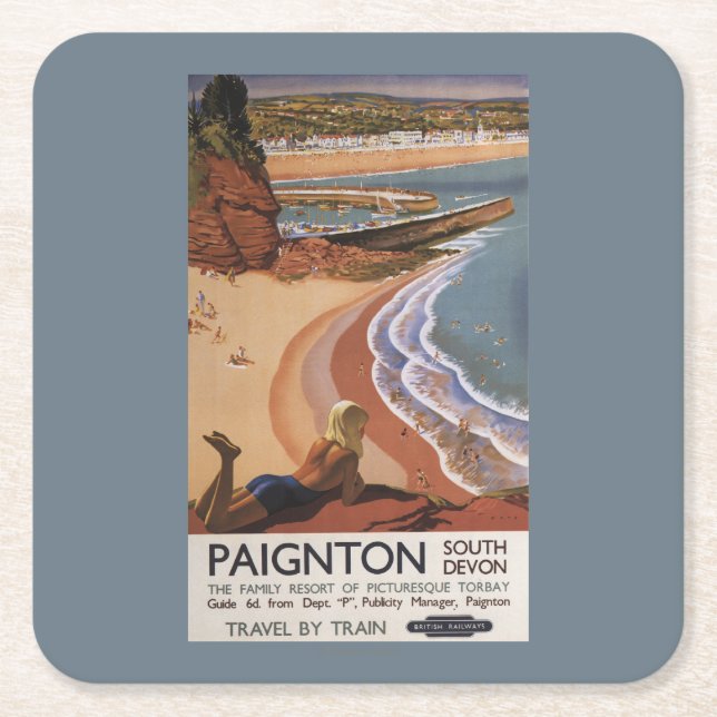 Posavasos Cuadrado De Papel Chica británico de los ferrocarriles que mira (Anverso)