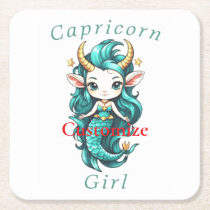 Posavasos Cuadrado De Papel Chica Capricornio Sirena Thunder_Cove