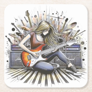 Posavasos Cuadrado De Papel Chica con vibraciones musicales